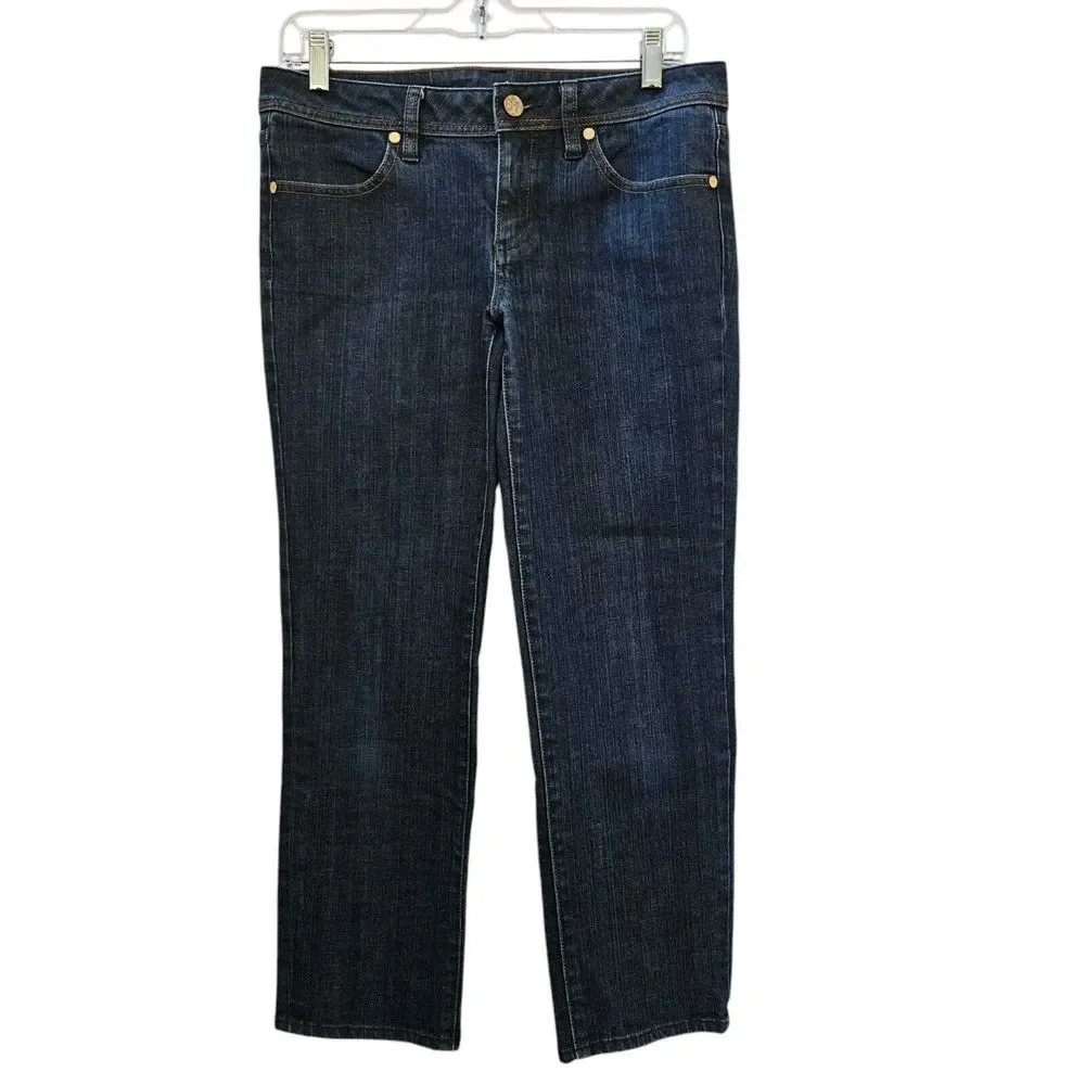 Tory Burch Jeans Womens 31x25.75 Cropped Jean Straight Blue Dark Wash Mid Rise - Picture 1 of 15